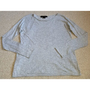 Womens Top-SKULL CASHMERE-gray 100% cotton knit skull patterned ls -XS